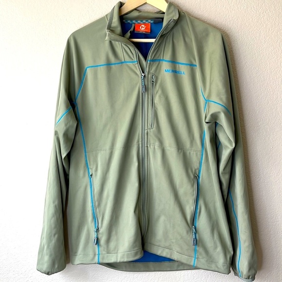 Merrell Mens Soft Shell Windbreaker Jacket Lightweight Zip Up Green Medium - Picture 2 of 14